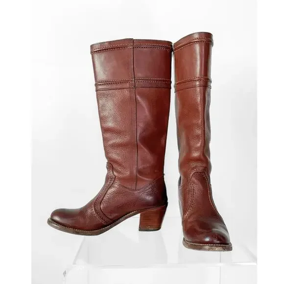 FRYE Jane Stitch Dark Brown Redwood Leather Riding Boots 77230 (8.5) - Picture 3 of 12